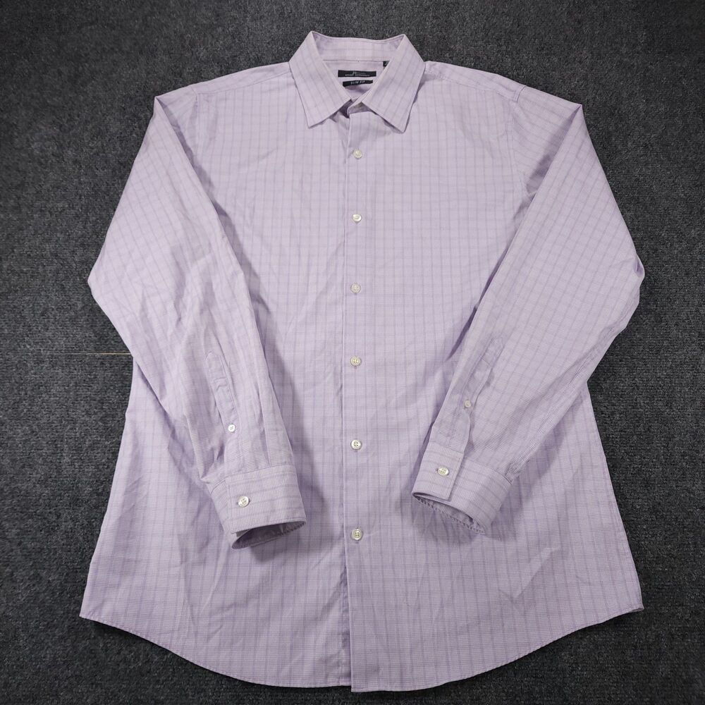 Marc Anthony Slim Fit Dress Shirt Men 16.5 34/35 Purple Lavender Check